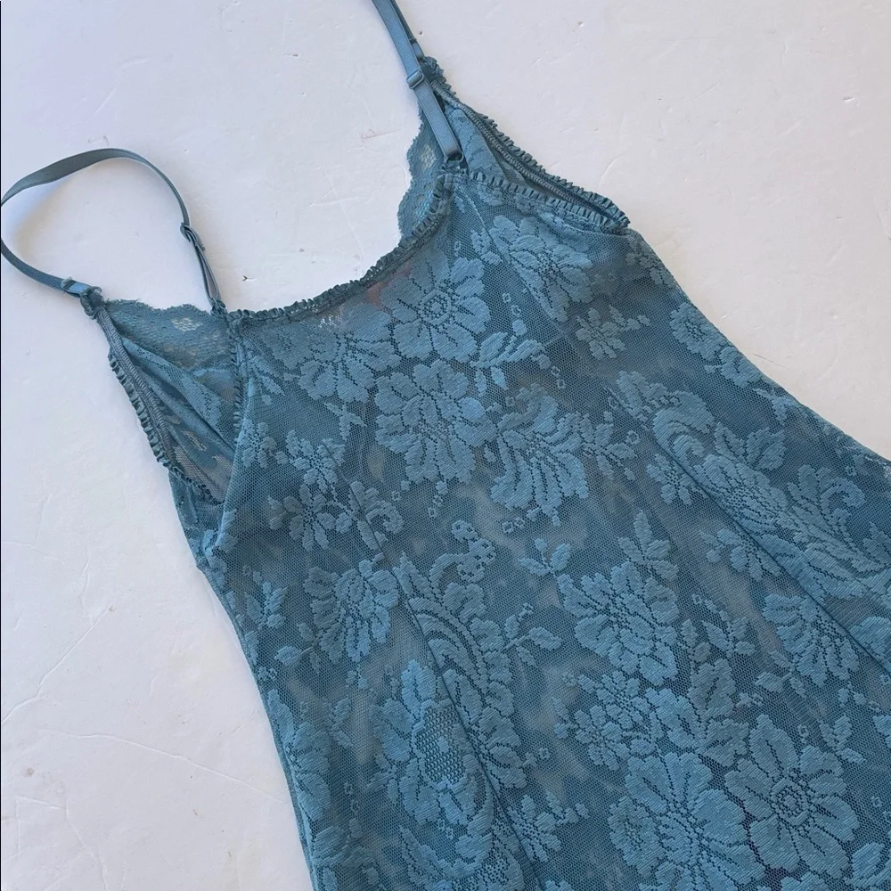 Y2K Victoria’s Secret Lace Mini Dress Naked Blue Bridal Slip L Chamise Teddy Hot - Picture 9 of 17
